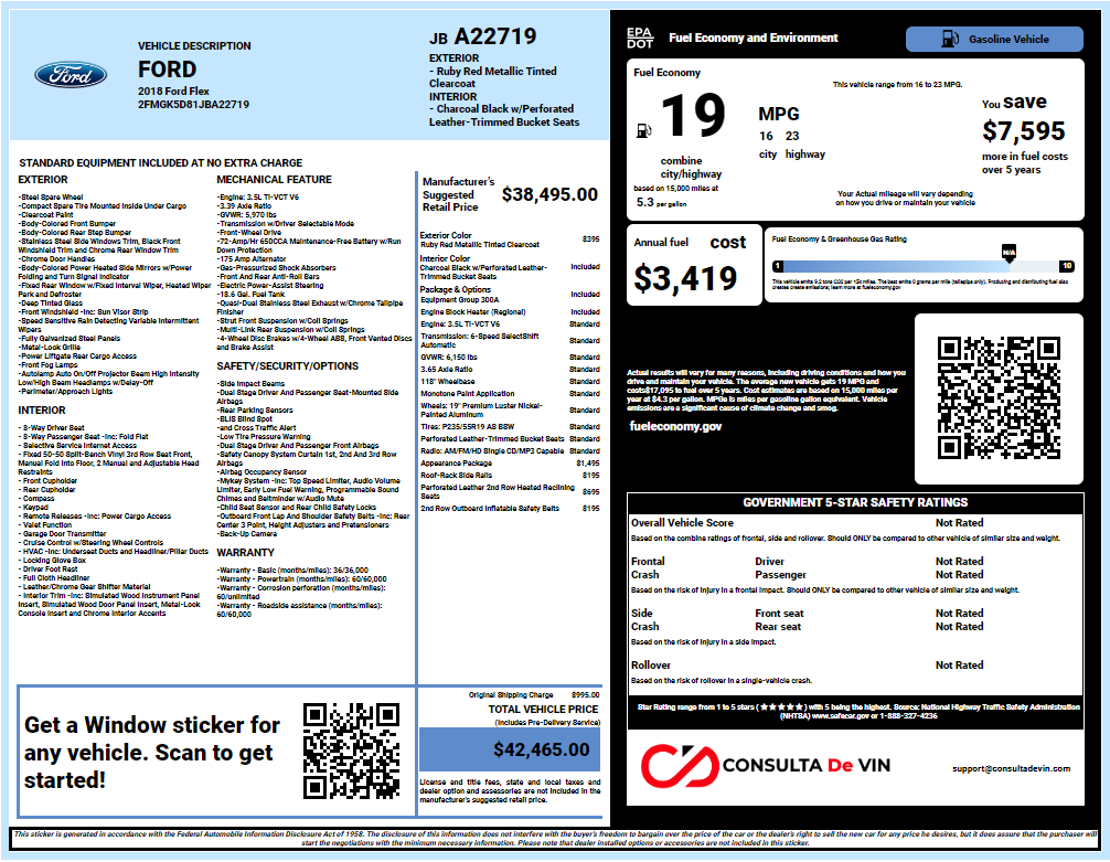 Etiqueta Window Sticker Ford por VIN | Consulta VIN